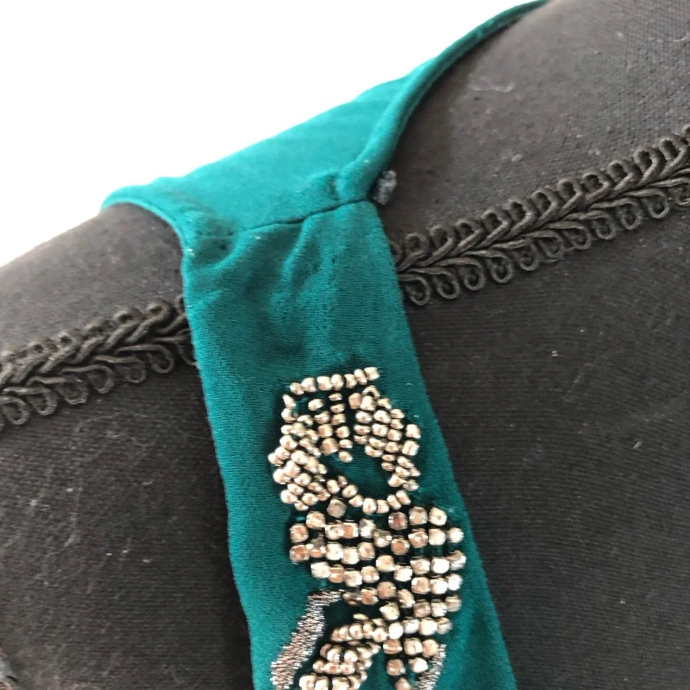 Women’s Zara Trafaluc Emerald Green Beaded Embroidered Midi Dress size S - Picture 8 of 14